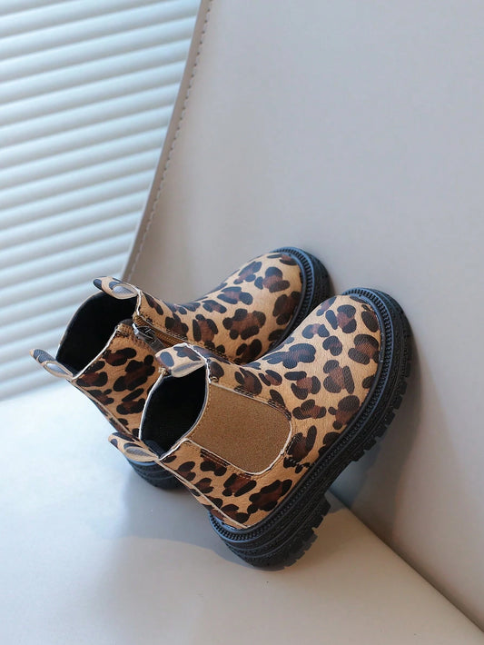 Leopard Print Kids Ankle Boots