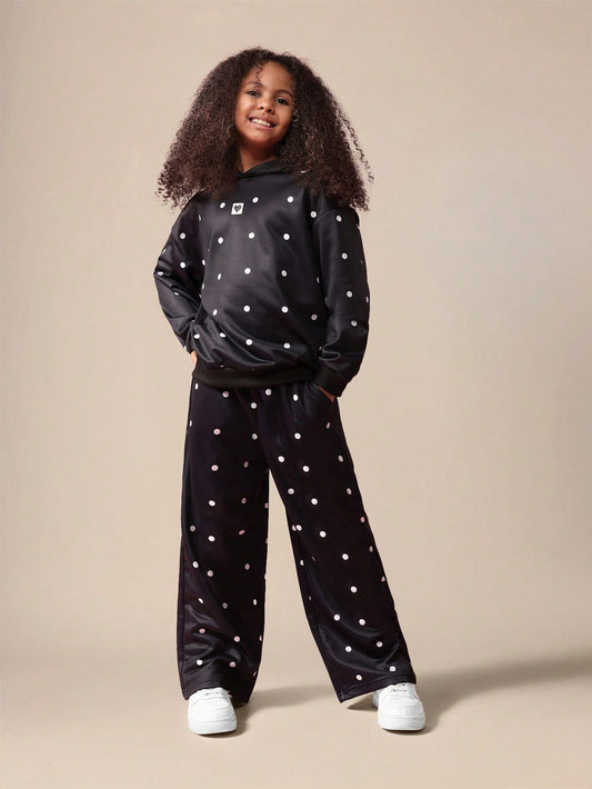 Polka Dot Hoodie And Sweatpants Co-Ord Set For Tween Girls