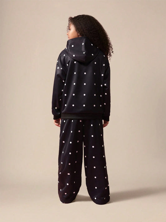 Polka Dot Hoodie And Sweatpants Co-Ord Set For Tween Girls