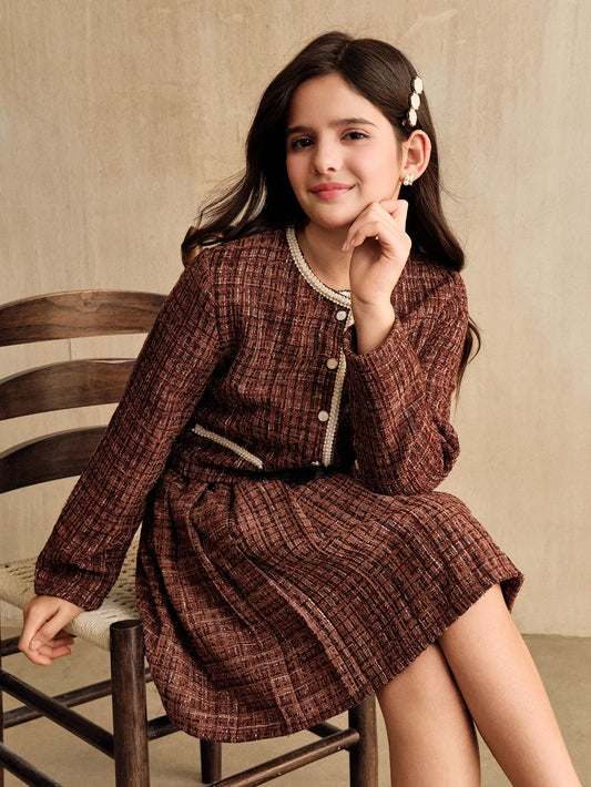 Tween Girls 2 Pieces Outfit: Jacket And Pleated Skirt