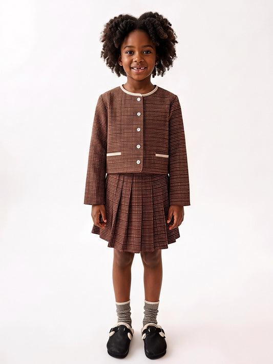 Tween Girls 2 Pieces Outfit: Jacket And Pleated Skirt