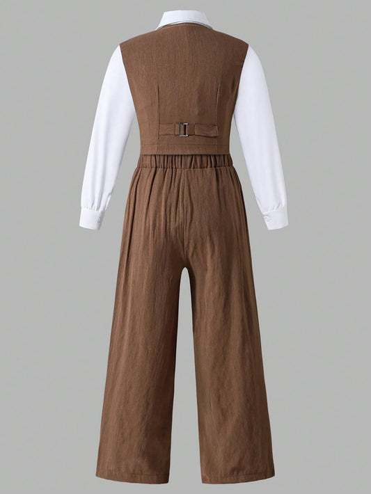 Tween Girls Solid Color Casual Shirt And Pants Set