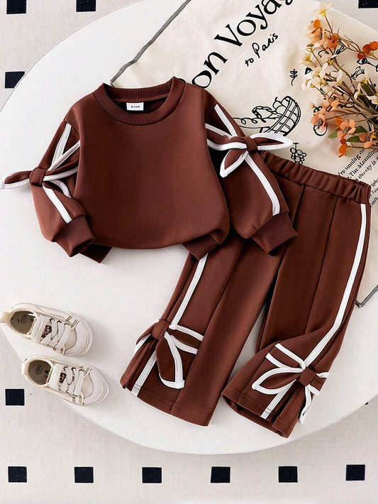 Playful Pals Baby Girl Sweet Bow 2-Piece Set Beige