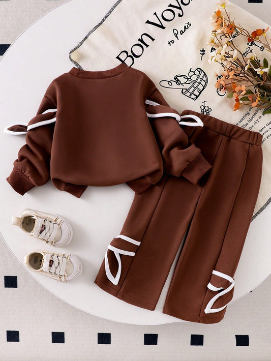 Playful Pals Baby Girl Sweet Bow 2-Piece Set Beige
