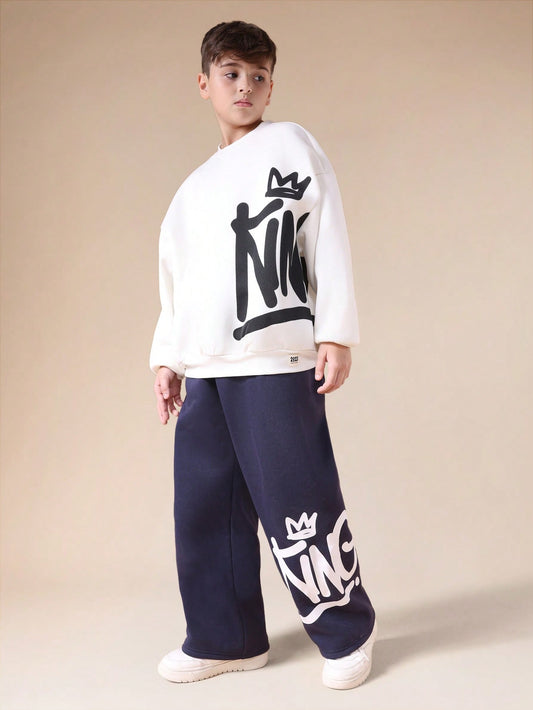 Boys King Crown Print Sweatshirt And Joggers Matching Coordination