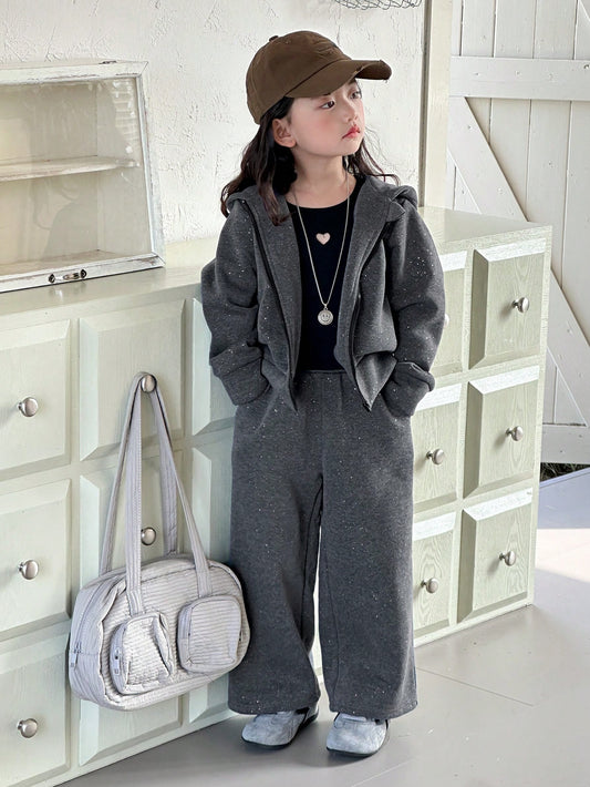 Young Girl Casual Daily Commute Simple Solid Color Rhinestone Zipper Hoodie