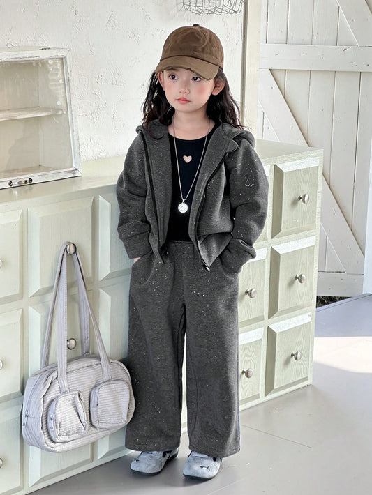 Young Girl Casual Daily Commute Simple Solid Color Rhinestone Zipper Hoodie