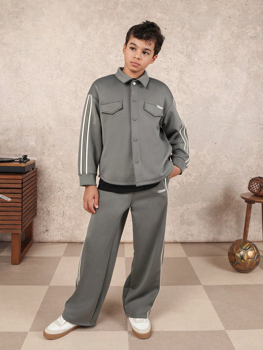 Tween Collared Shirt And Wide Leg Pants Co-Ord Set