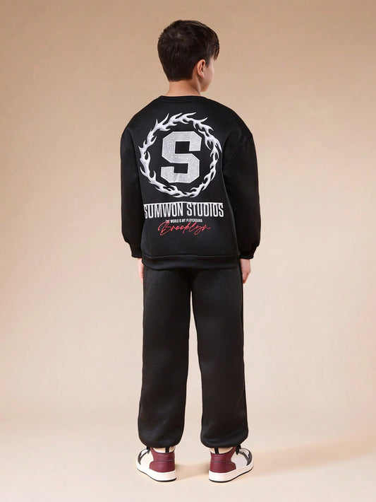 Boys Graphic Sweatshirt And Joggers Coordinate Set With Logo Print
