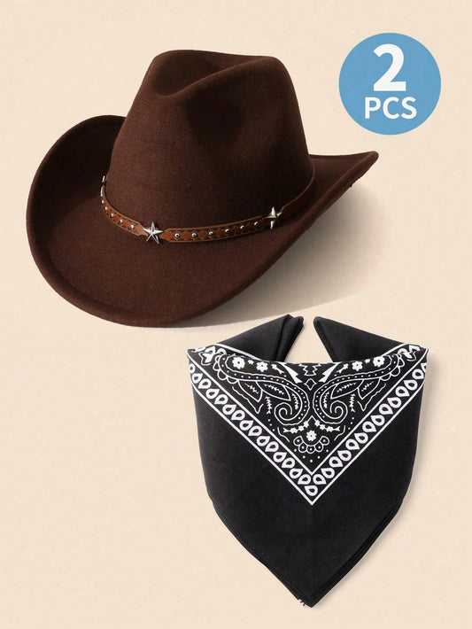 Mummy & Mee Cowboy Hat Cosplay Accessory Brown Hat(Star Belt)+Black Bandana