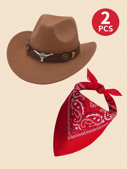 Mummy & Mee Cowboy Hat Cosplay Accessory Khaki Cowboy + Red Scarf