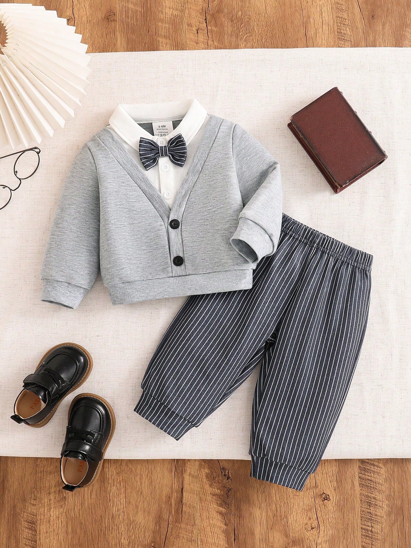 2 In 1 Knit Contrast Color Turn Collar Long Sleeve Sweatshirt Set
