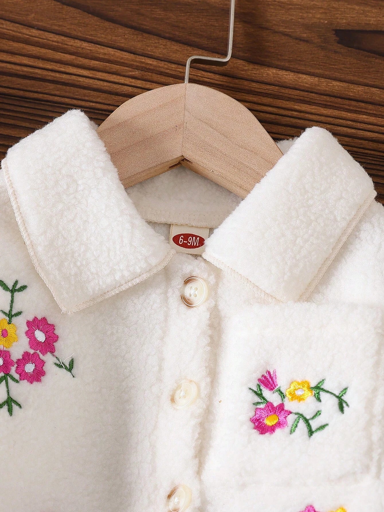 2pcs Baby Girls Fashion Casual Embroidered Fleece Jacket + Stylish Denim Long Pants