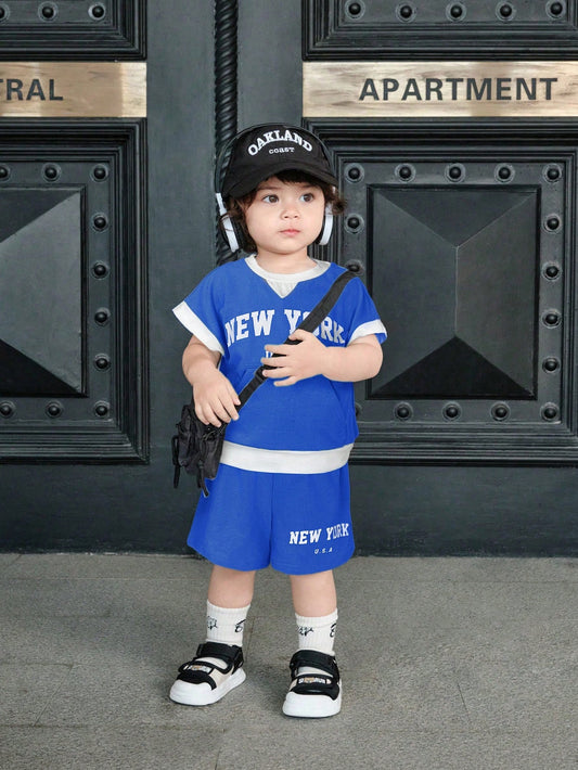 Baby/Toddler Casual Sports Striped Short Sleeve T-Shirt And Shorts Set 2-3Y
