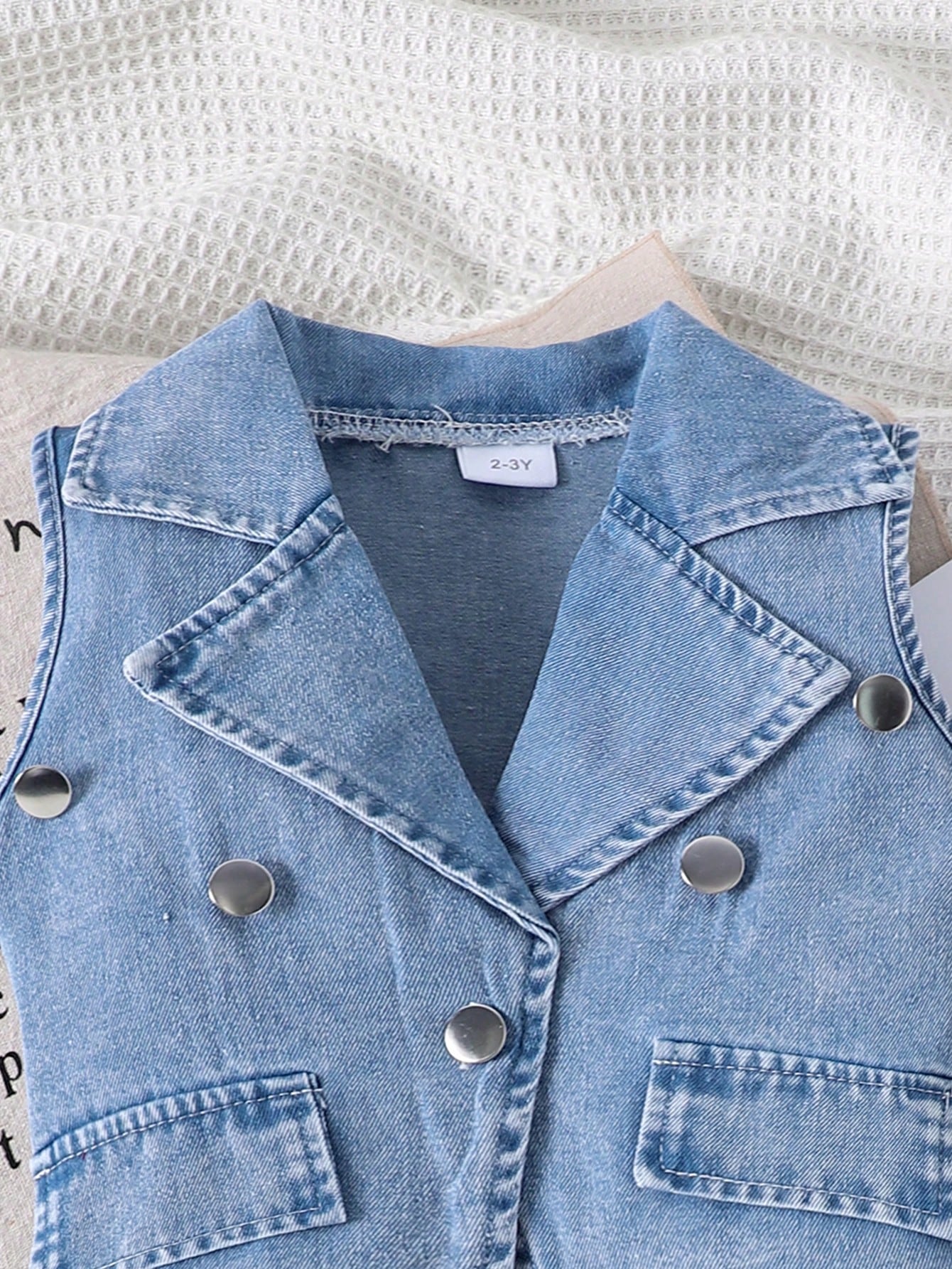 2pcs Girls Vintage Denim Vest & Suspender Jumpsuit Set