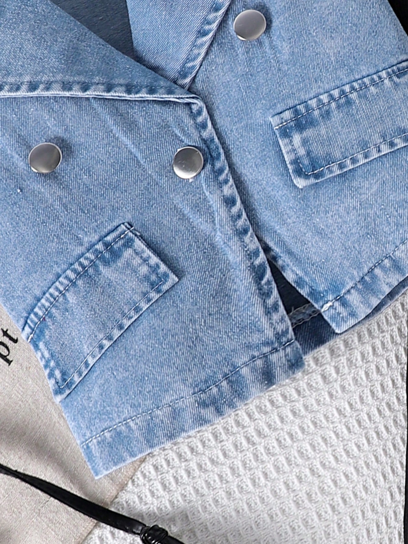2pcs Girls Vintage Denim Vest & Suspender Jumpsuit Set