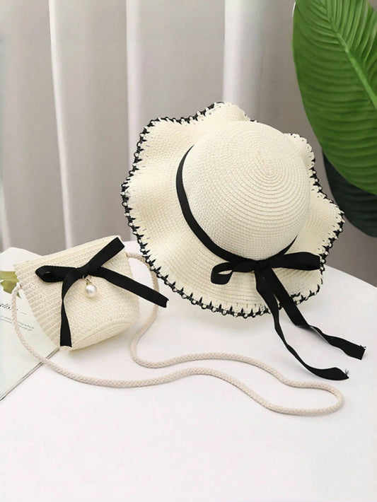 Mummy & Mee 2pcs Kids Sun Hat & Coin Purse White 3-8Y