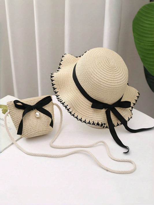 Mummy & Mee 2pcs Kids Sun Hat & Coin Purse Beige 3-8Y