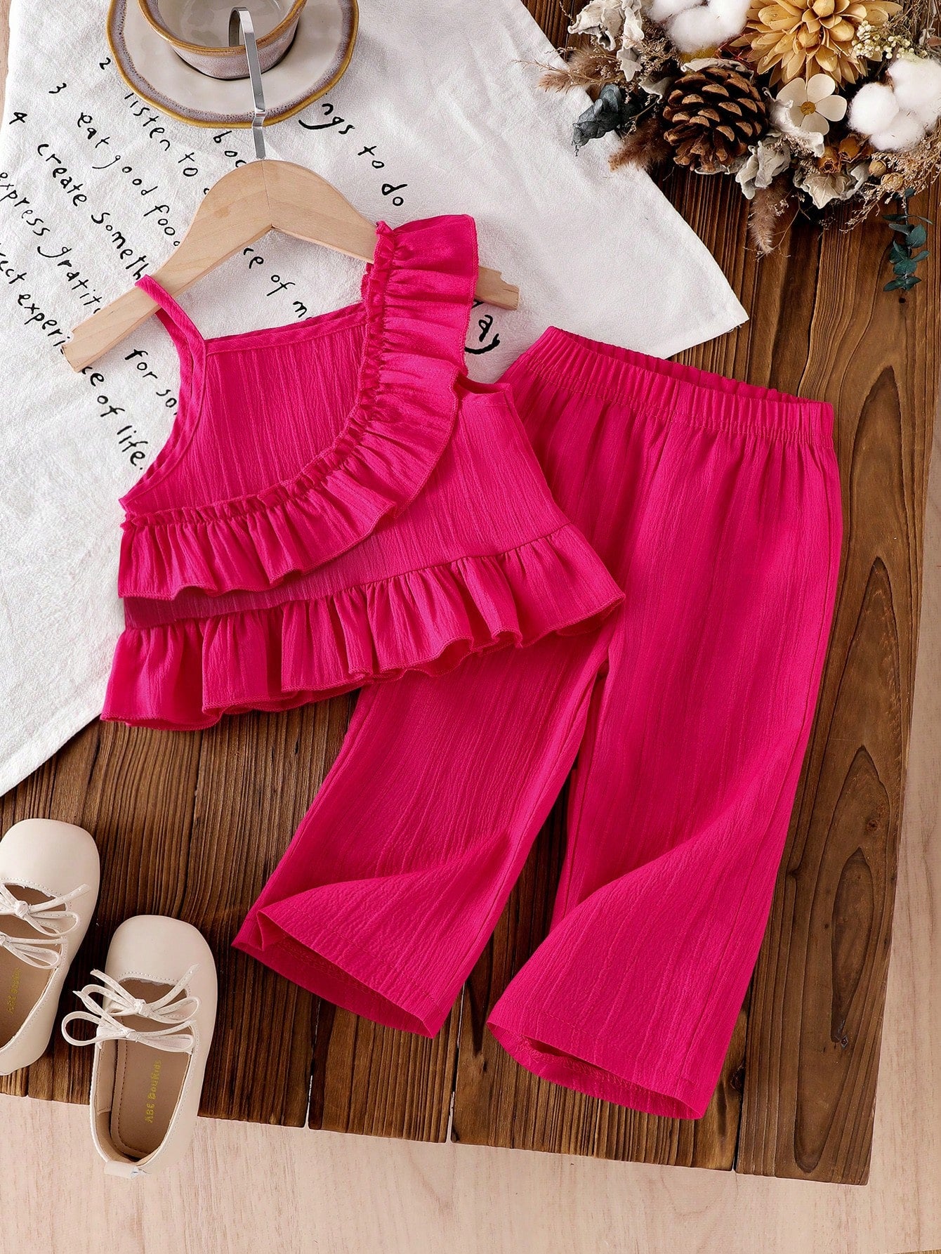 Striped Sleeveless Ruffle Shoulder Top & Straight Pants Outfit
