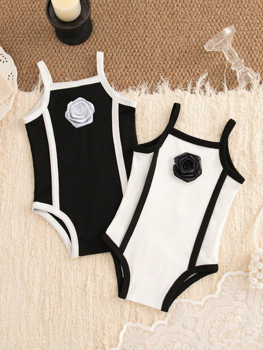Mummy & Mee, 2pcs/Set Baby Girls' Fashion Elegant Black & White Bodysuit