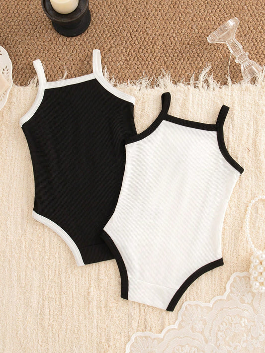 Mummy & Mee, 2pcs/Set Baby Girls' Fashion Elegant Black & White Bodysuit
