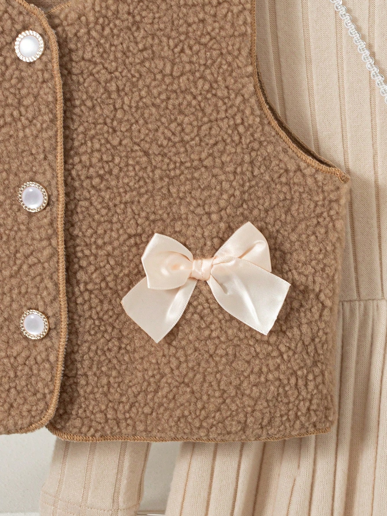 Sleeveless Top With Bow Decor And Long Sleeve Knee-Length Dress