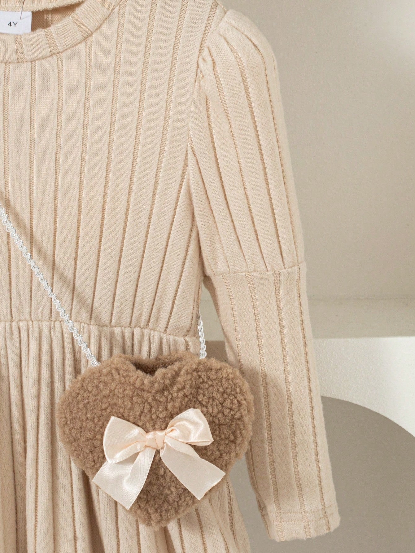Sleeveless Top With Bow Decor And Long Sleeve Knee-Length Dress