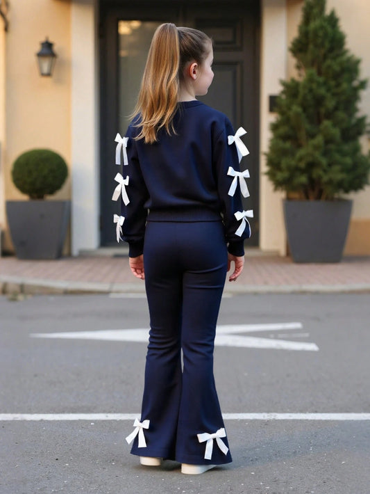2pcs/Set Girls Casual Sweatshirt & Flare Pants Set