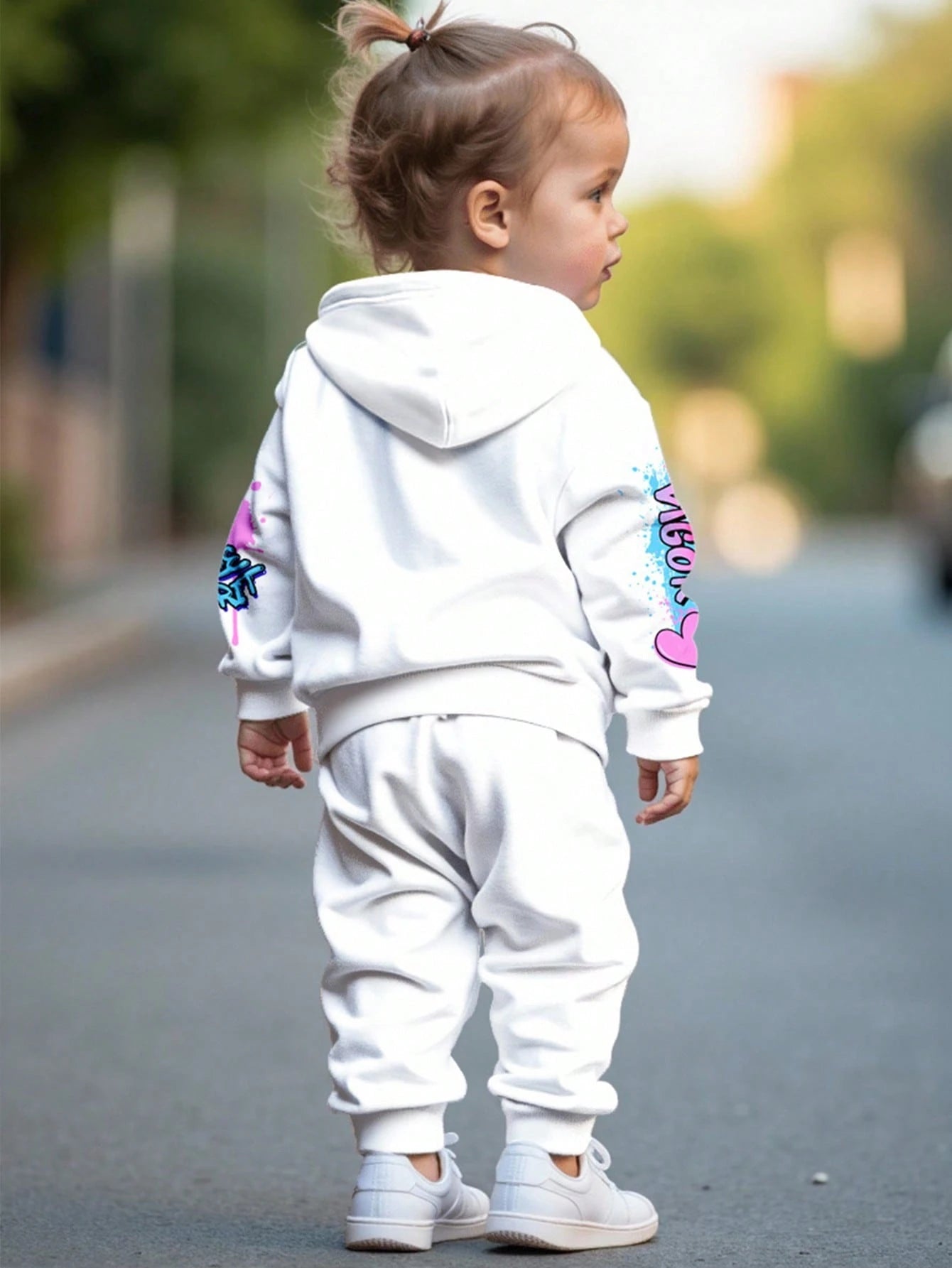 Ombre Floral Loose Fit Casual Hoodie And Sweatpants Set