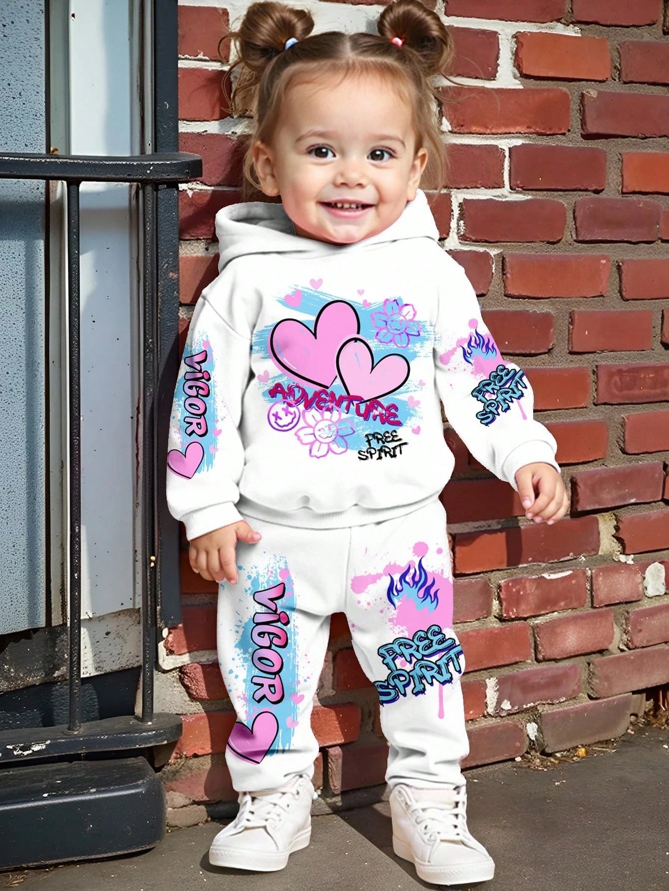 Ombre Floral Loose Fit Casual Hoodie And Sweatpants Set Multicolor 3