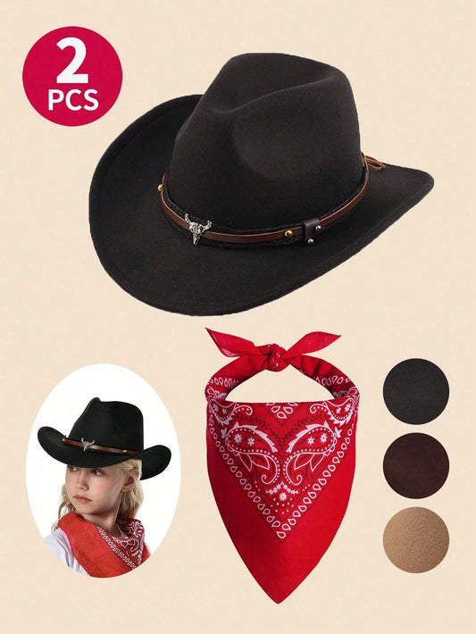 Mummy & Mee 2pcs/Set Kids Western Cowboy Costume Set - Cowboy Hat And Bandana Black