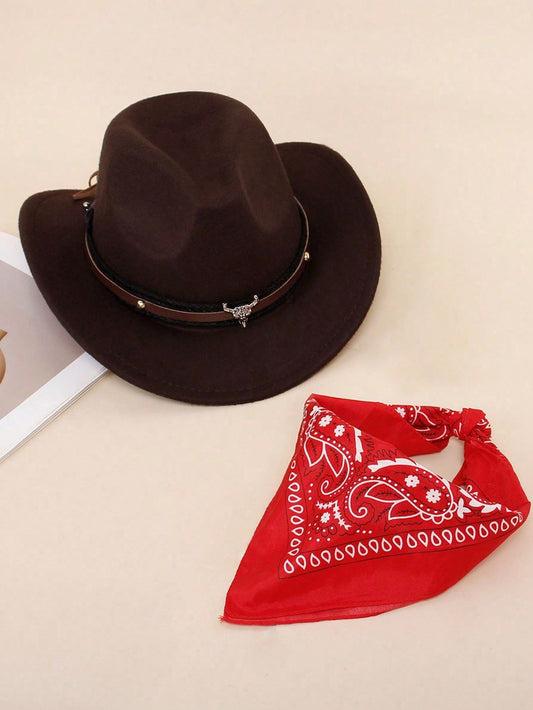 Mummy & Mee 2pcs/Set Kids Western Cowboy Costume Set - Cowboy Hat And Bandana Brown