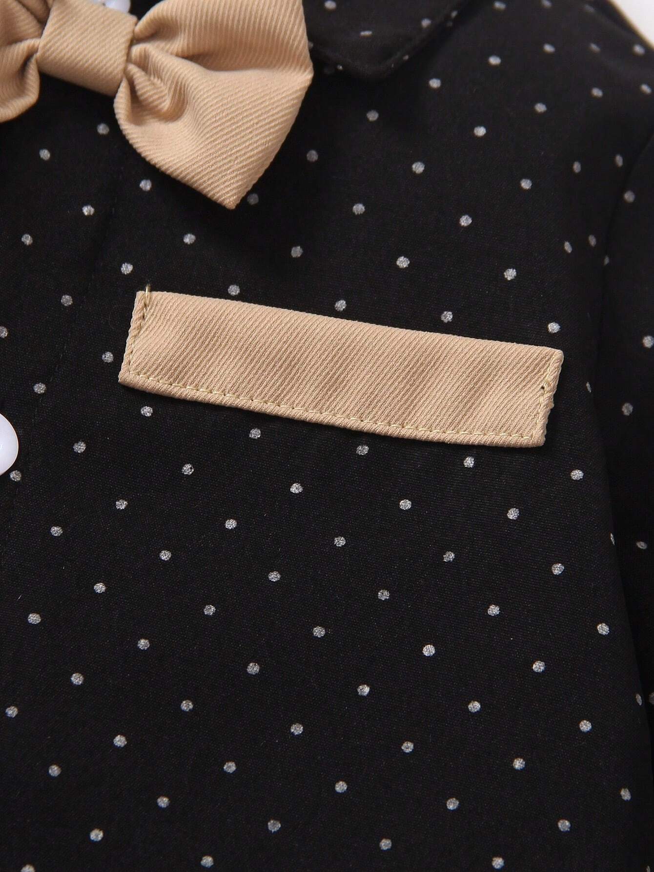 Toddler Black And White Polka Dot Long Sleeve Bow Tie Shirt With Dungaree Pants