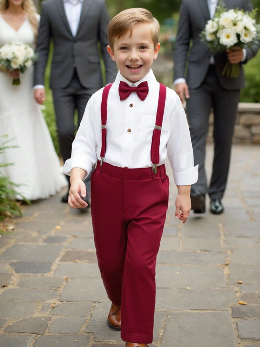 Toddler Boys' Solid Color Simple Long Sleeve Shirt And Bib Pants