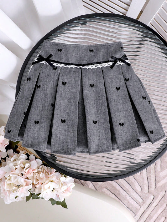 Mummy & Mee, Young Girl Fashion Sleeveless Collared Top And Pleated Lace Trim Skirt Set
