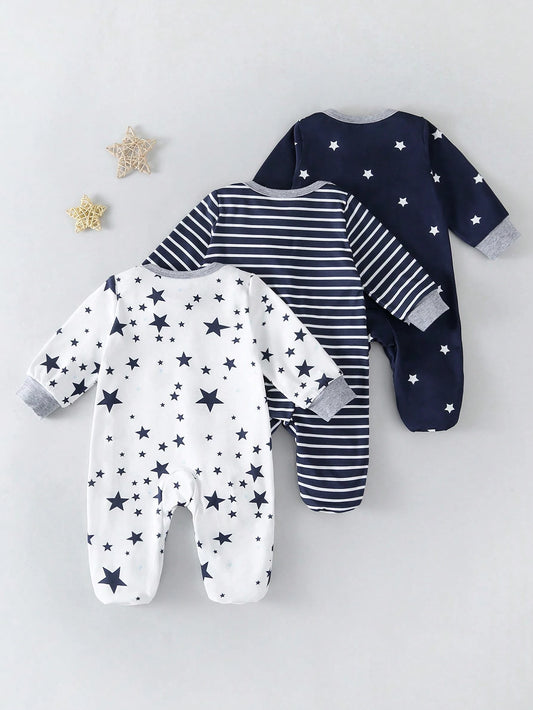 Mummy & Mee 3-Piece Set Star Print Footie Jumpsuit