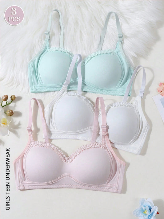 3PCS Girls Teenagers Laciness Bra Multicolor