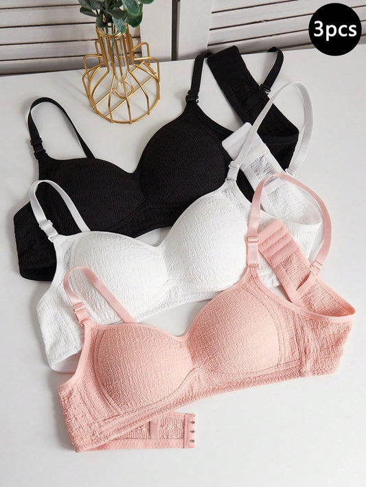 3 Pcs/Set Black, White & Pink Seamless Padded Bras Multicolor