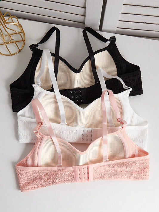 3 Pcs/Set Black, White & Pink Seamless Padded Bras