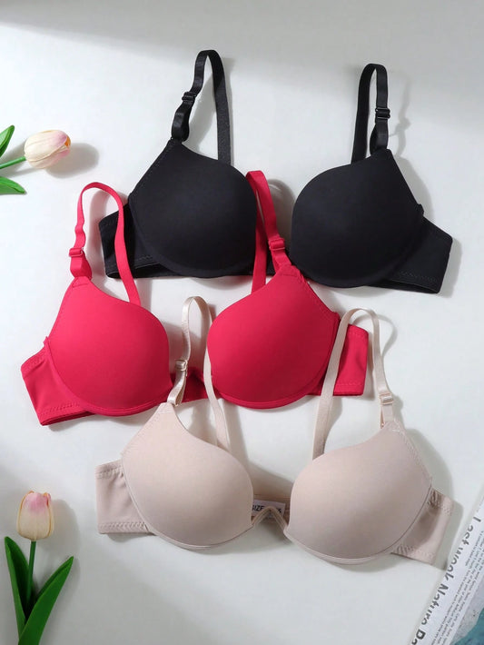 3 Pieces Set Of Teen Girls U Cup Bras Multicolor