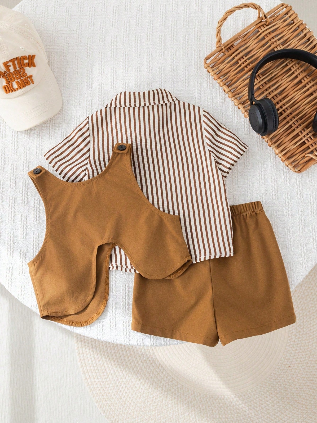 3pcs Baby Boy Polka Dot Striped Shirt and Shorts