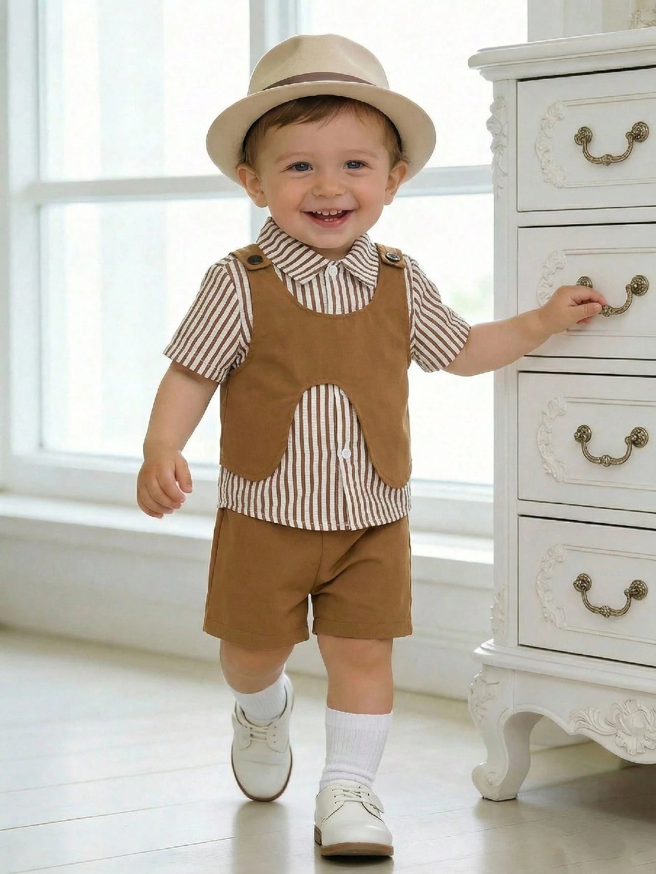 3pcs Baby Boy Polka Dot Striped Shirt and Shorts