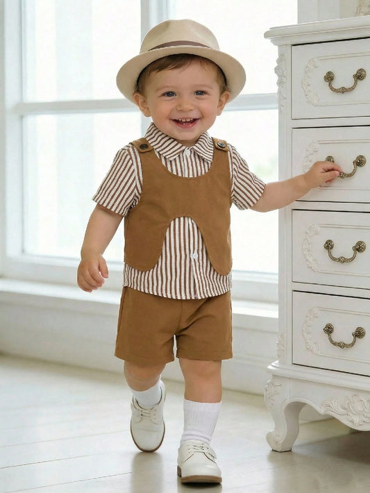 3pcs Baby Boy Polka Dot Striped Shirt and Shorts