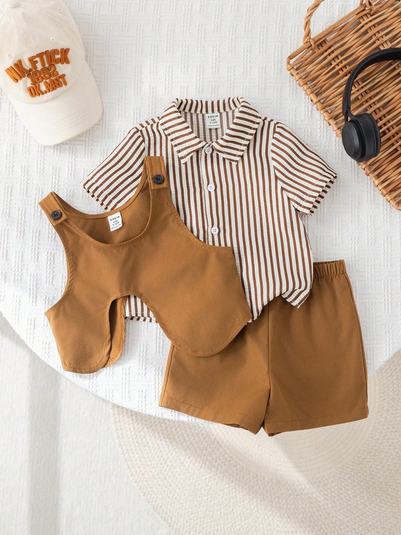 3pcs Baby Boy Polka Dot Striped Shirt and Shorts