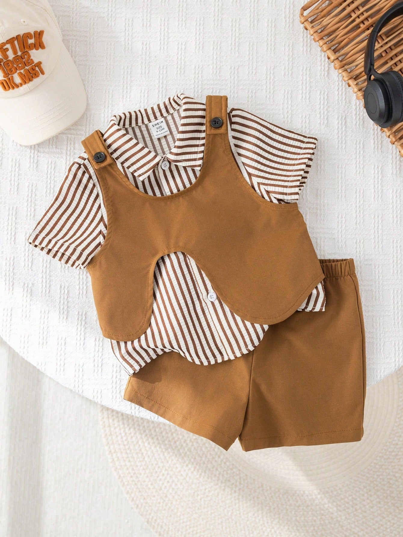 3pcs Baby Boy Polka Dot Striped Shirt and Shorts