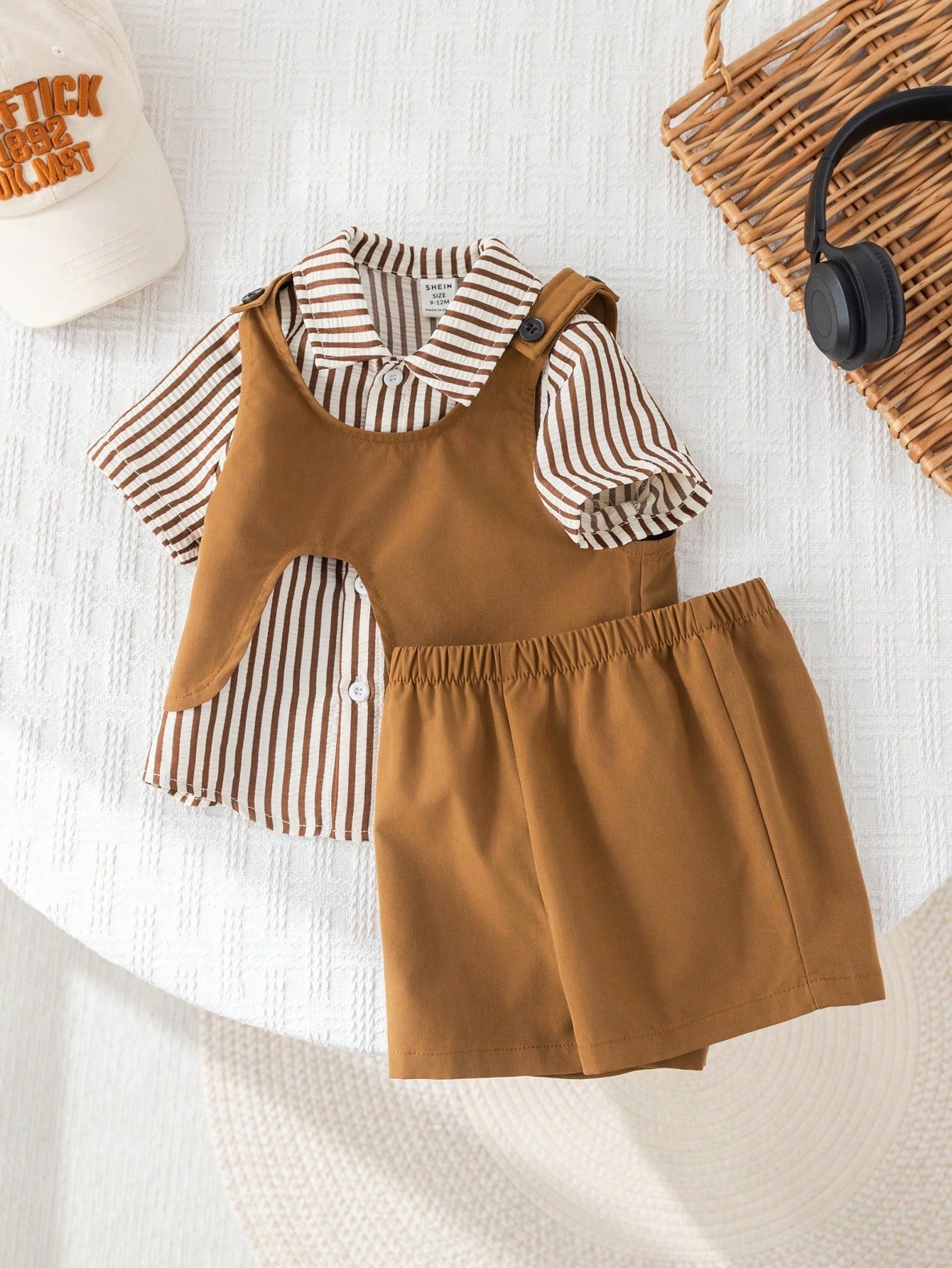 3pcs Baby Boy Polka Dot Striped Shirt and Shorts
