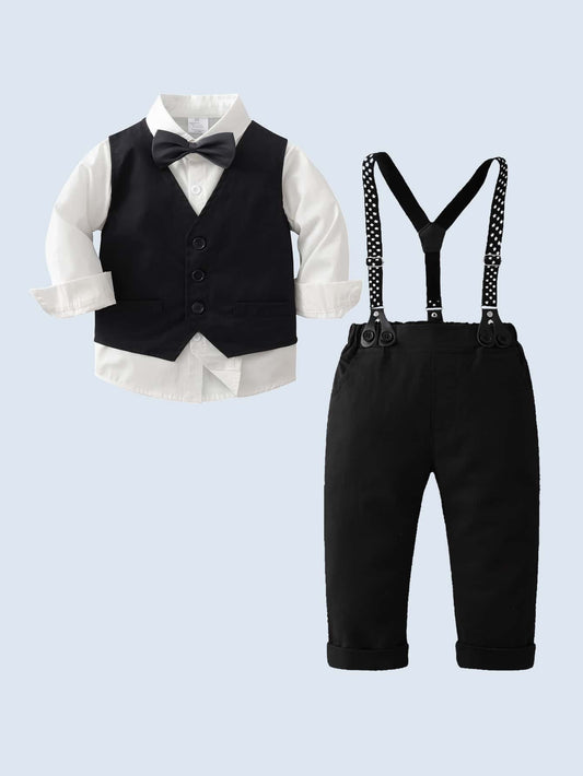 Gentleman Outfit Set: Long Sleeve Shirt With Bow Tie, Vest And Pants,