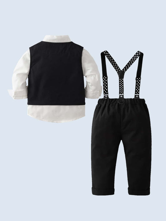 Gentleman Outfit Set: Long Sleeve Shirt With Bow Tie, Vest And Pants,