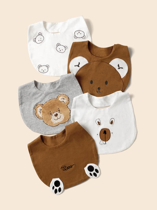 3pcs Baby Random Bear Pattern Bib Multicolor