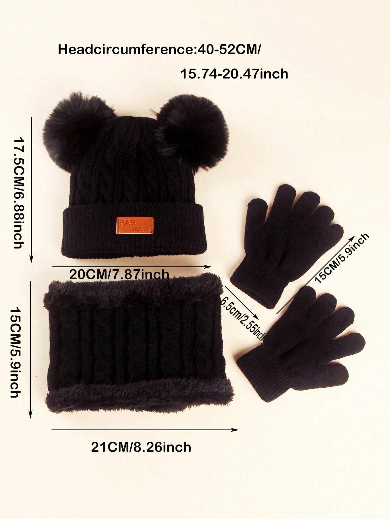 3pcs Kids Winter Knitted Hat, Scarf And Gloves Set